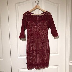 Boutique 1861 Dress, Nude with Burgundy Overlay